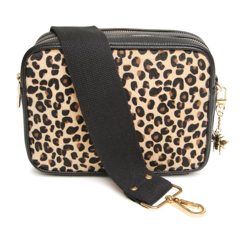 Alice Wheeler Soho Double Zipped Camera Cross Body Bag Leopard Panel