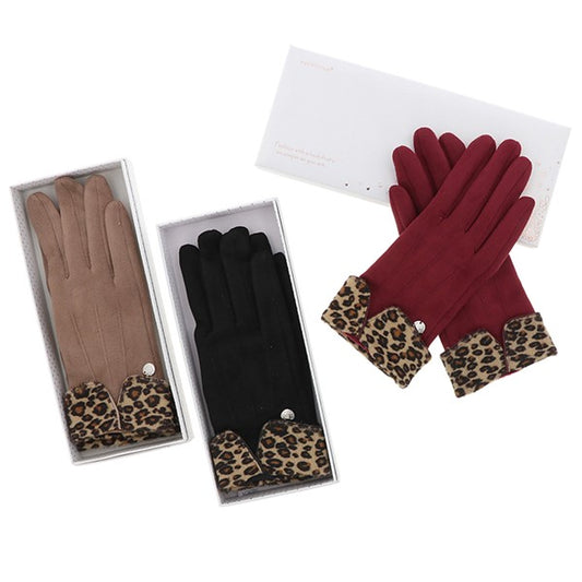 Equilibrium Leopard Print Cuff Boxed Gloves