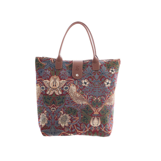 Tapestry Foldaway Bag By Signare Strawberry Thief Red William Morris