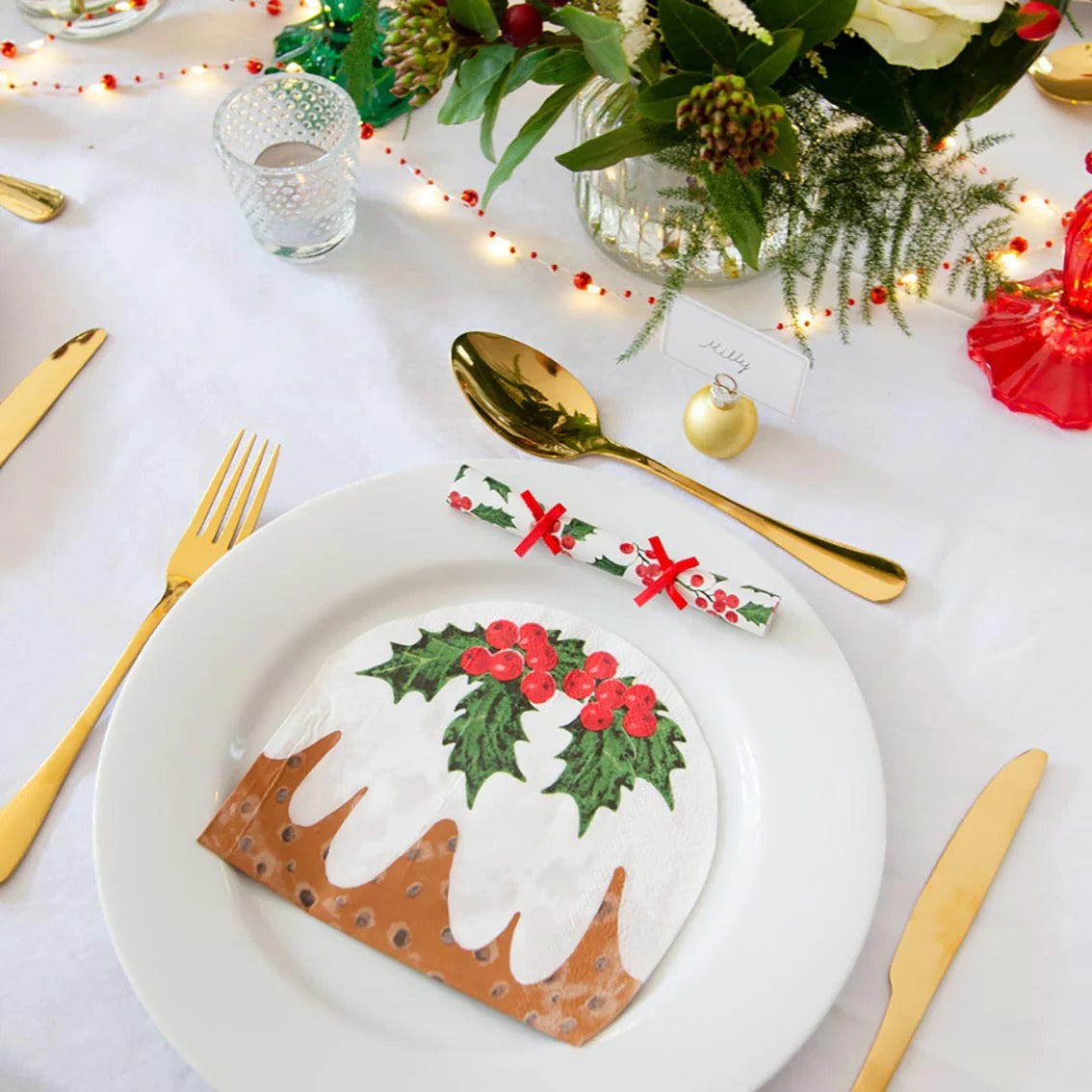 Botanical Holly shaped Pudding Napkin