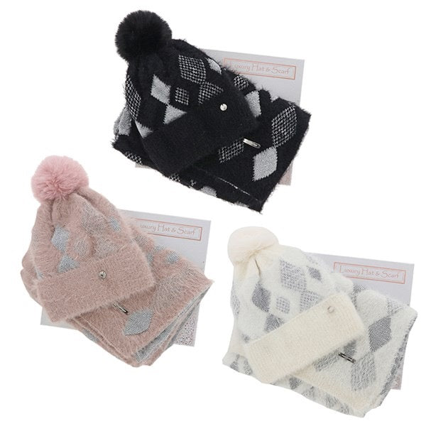 Equilibrium Metallic Diamonds Hat and Scarf Set Boxed