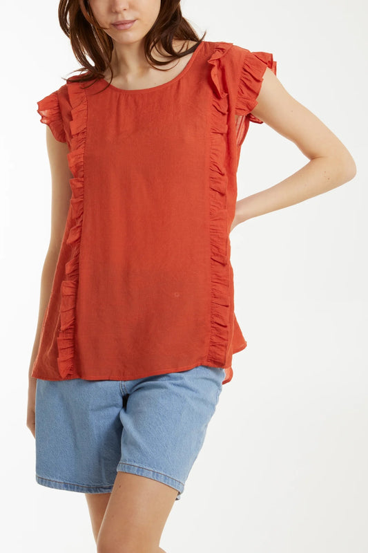 Button Back Ruffle Frill Top