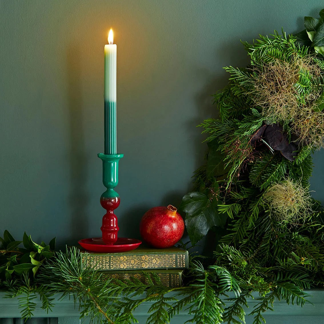 Talking Tables Red & Green Ombre Glass Candle Holder