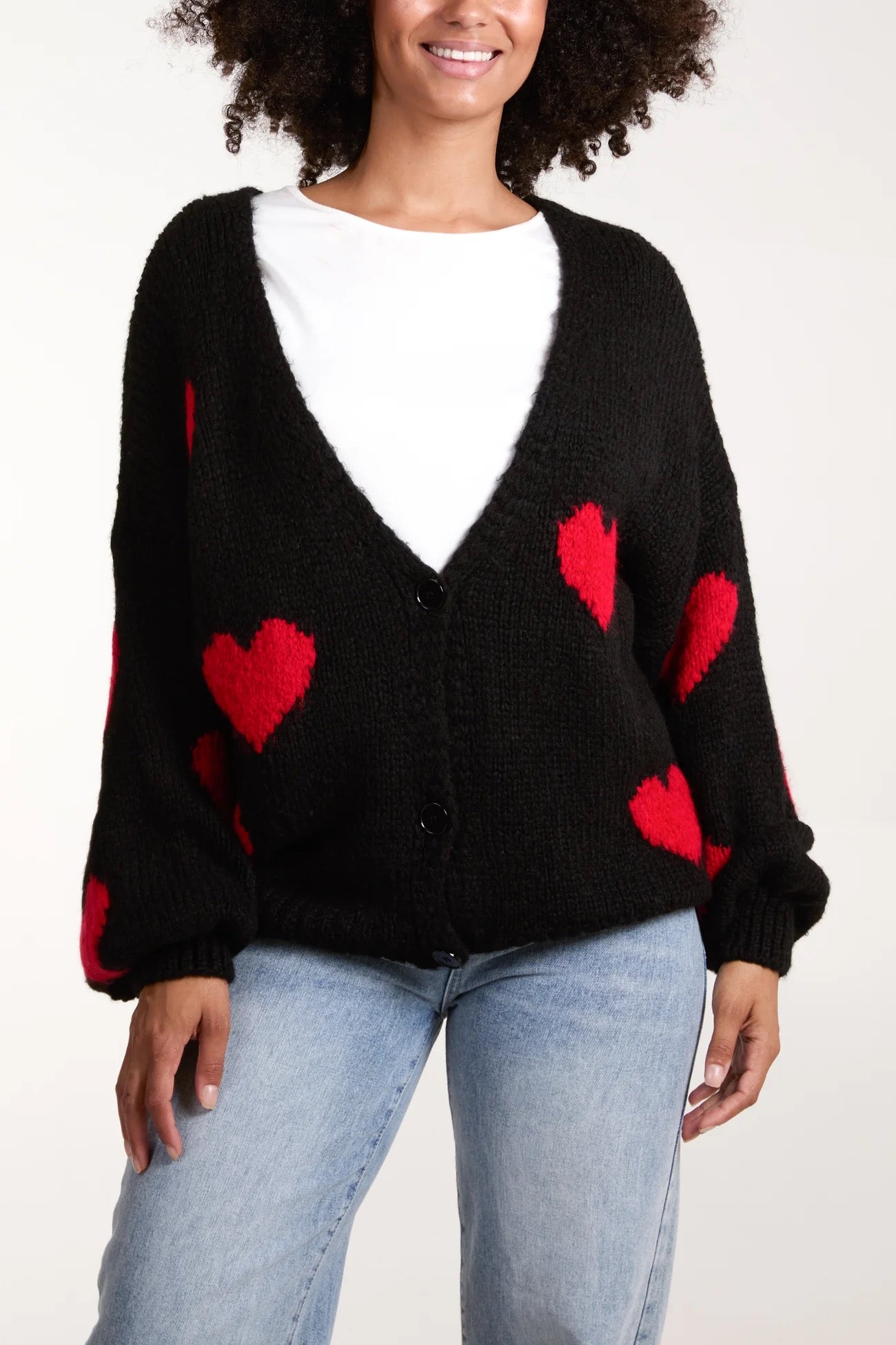 Heart Print Button Front Cardigan