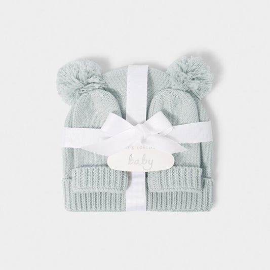 Katie Loxton Baby Hat and mittens set sage green