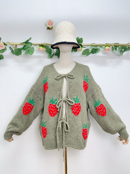 Strawberry Cardigan triple lace up