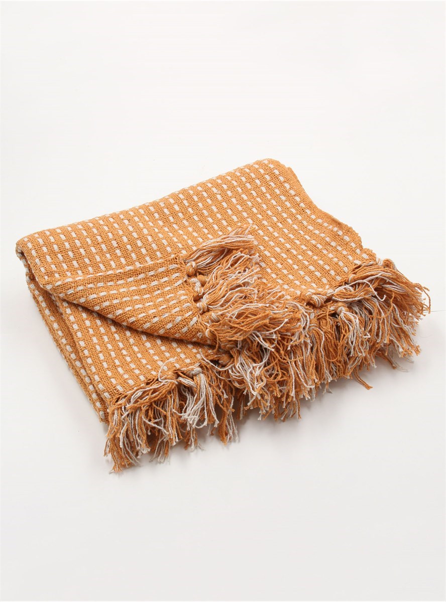 Gisela Graham Throw, Stab Stitch Mustard