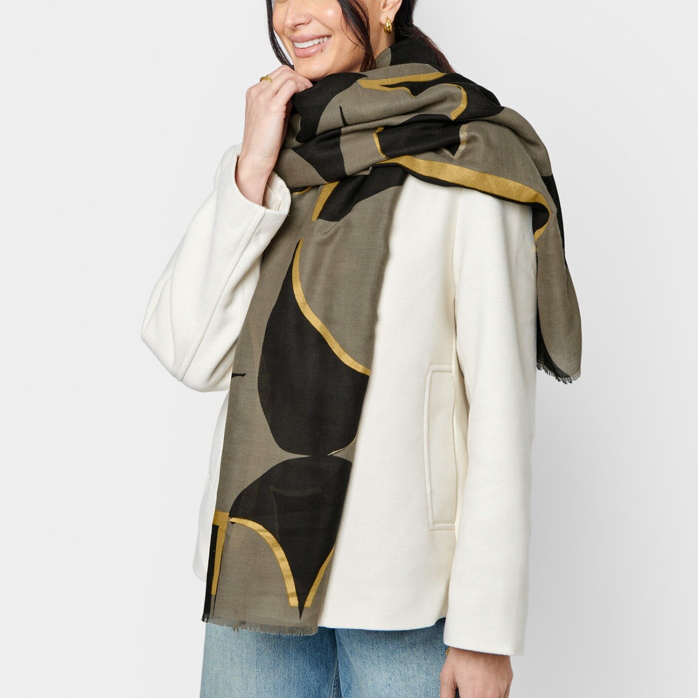 Katie Loxton Scarf - Khaki and Black Geometric