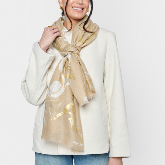 Katie Loxton Scarf - Light Taupe and White