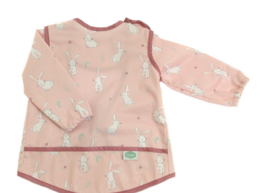 Ziggle Coverall Feeding Bib, Pink Bunny