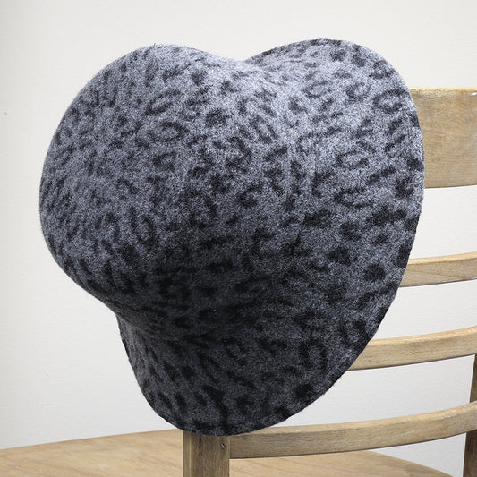 POM Grey animal print wool mix hat